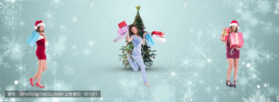 年輕的黑發(fā)女人拿著購物袋