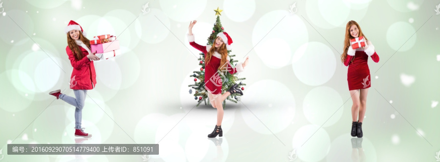 穿著圣誕衣擺姿勢的女人