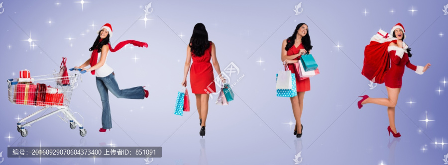 女人们欢快的提着购物袋