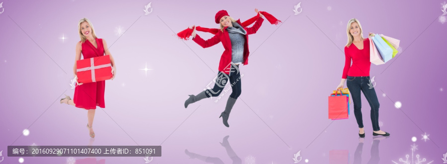 女人們歡快的提著購物袋