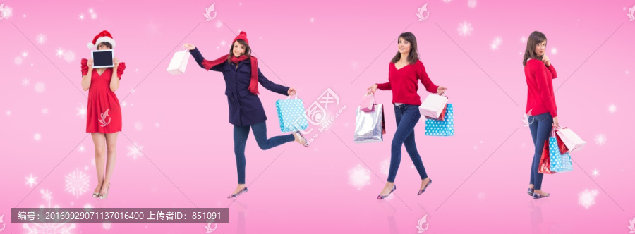 女人們歡快的提著購物袋