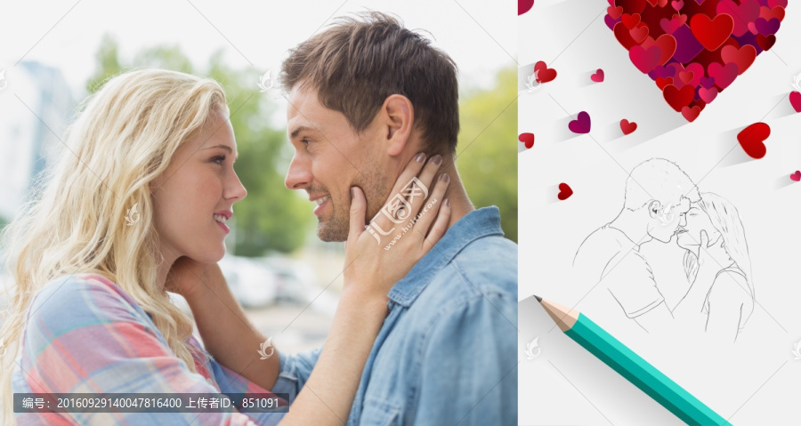 夫婦微笑著看著對(duì)方的復(fù)合形象