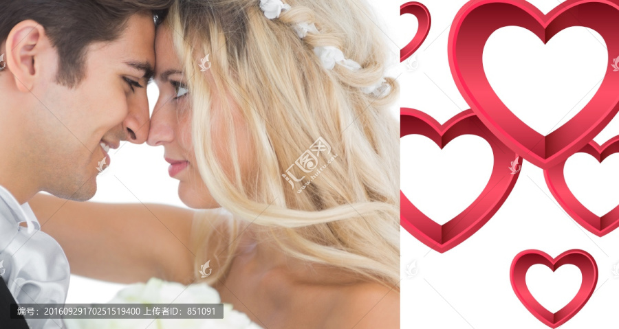 新婚夫婦看著對方微笑的復(fù)合形象