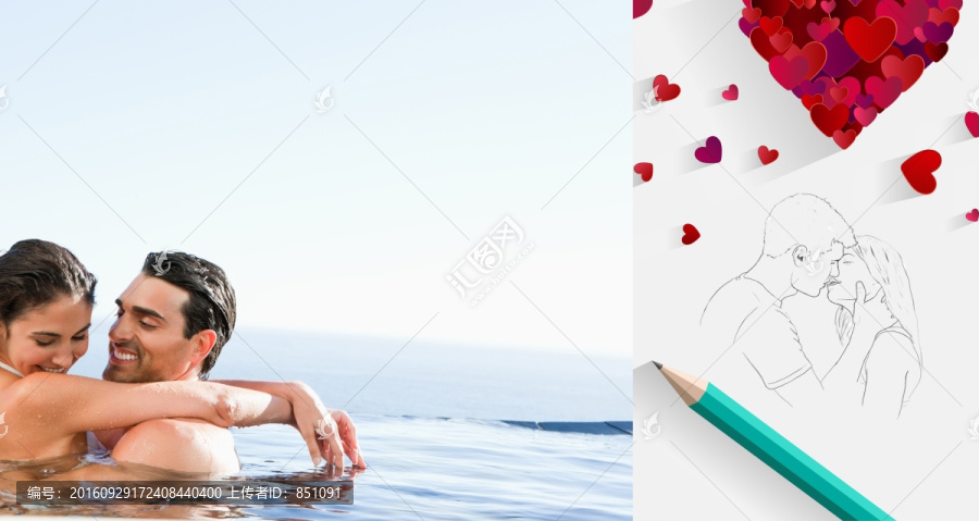 男人在水中抱著女人的復合形象