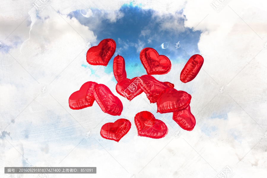 天空中的心氣球的復(fù)合圖像