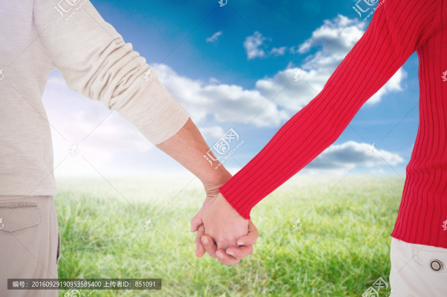 夫婦手牽手后視圖