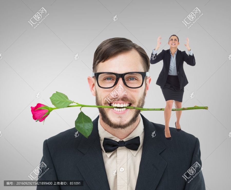 男人咬著鮮花的復(fù)合形象