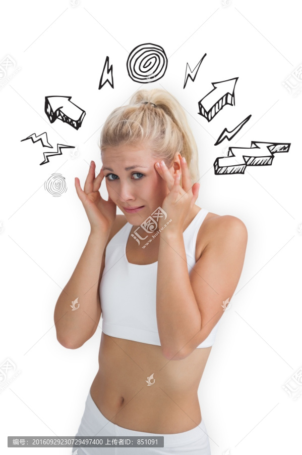 金發(fā)美女頭痛的樣子