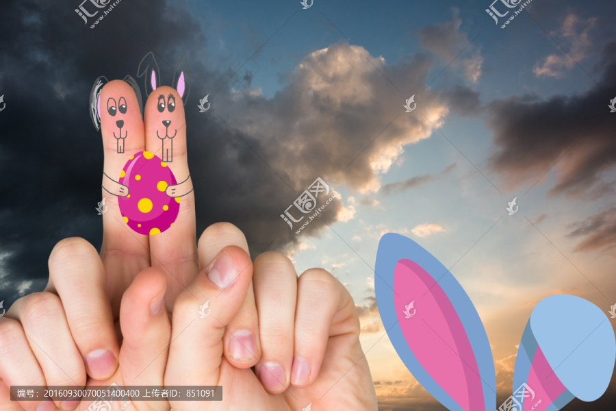 復合形象的手指復活節(jié)兔子
