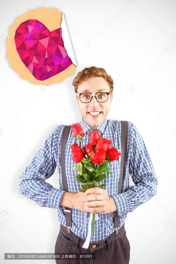 古怪時髦的拿著一束玫瑰