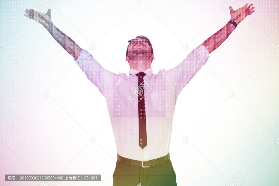 商人高舉著雙手歡呼的復合形象