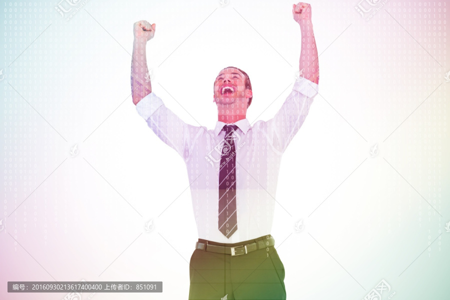 商人高舉著雙手歡呼的復合形象