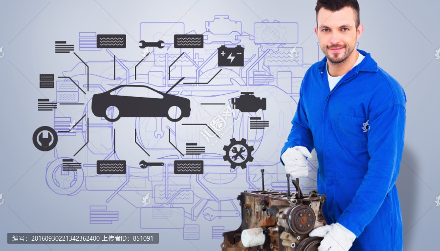 微笑男機(jī)械維修車(chē)發(fā)動(dòng)機(jī)