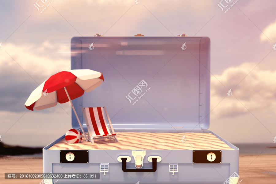 旅行箱里的沙灘椅和遮陽傘