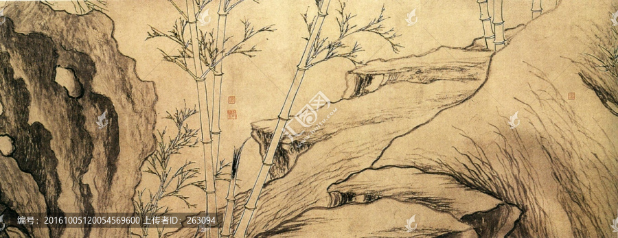 雙鉤竹及松石圖,張遜