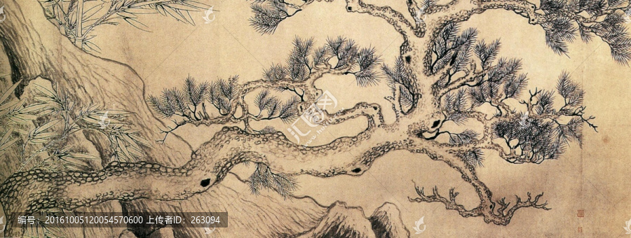 雙鉤竹及松石圖,張遜