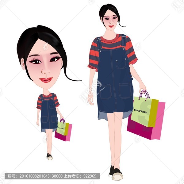 都市女孩,購(gòu)物女孩,手繪女孩