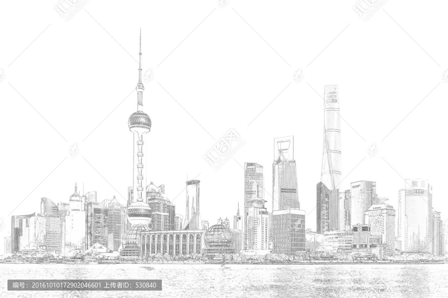 上海外灘全景線描