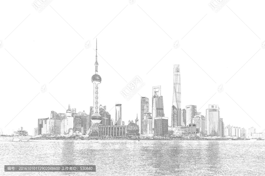 上海外灘全景線描