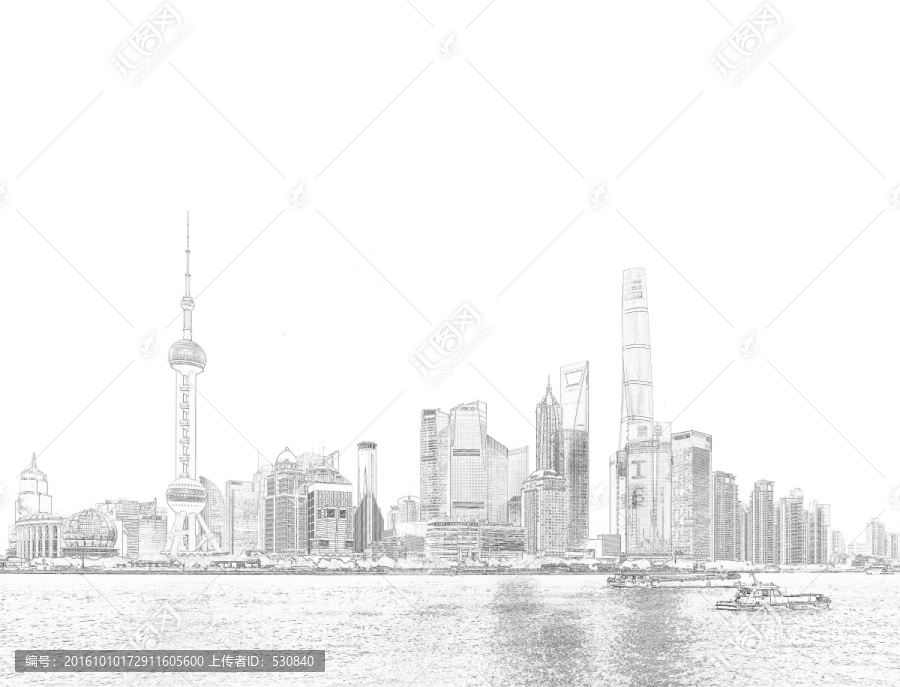 上海外灘全景線描