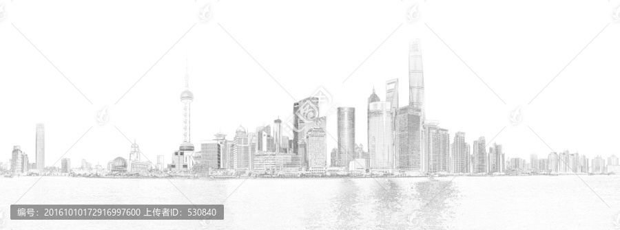 上海外灘全景線描,大畫幅