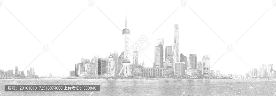 上海外灘全景線(xiàn)描,大畫(huà)幅