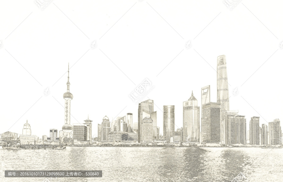 上海外灘全景線描