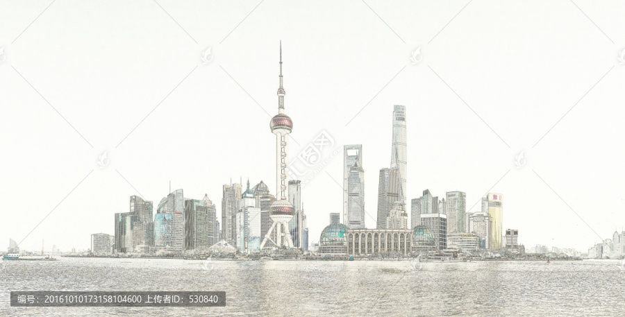 上海外灘全景線描,大畫幅