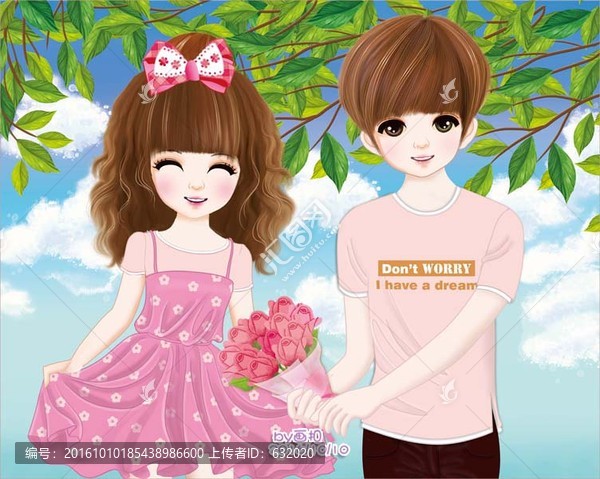 可小妞浪漫情侶小清新圖PSD