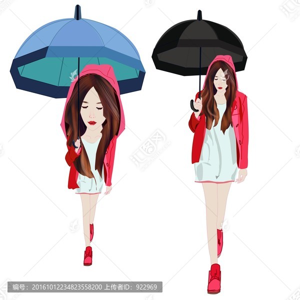 時尚女孩,舉傘女孩,紅衣女孩