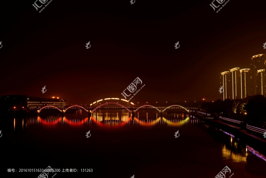 金华金虹桥,婺江夜景,红黄色