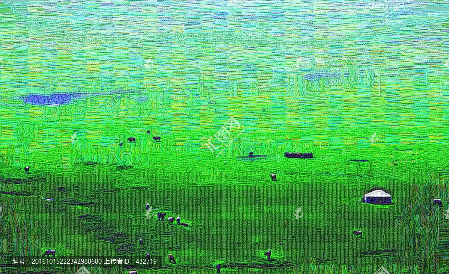 裝飾畫,草原牛群蒙古包