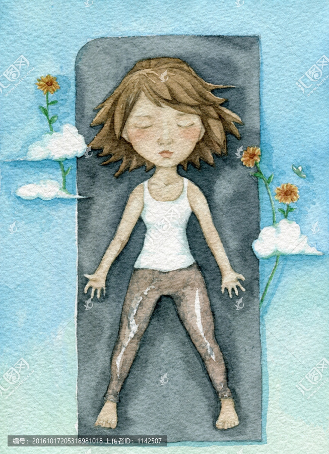 瑜伽女孩躺在墊子上