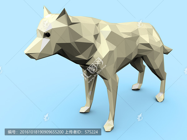3D低多邊形狼