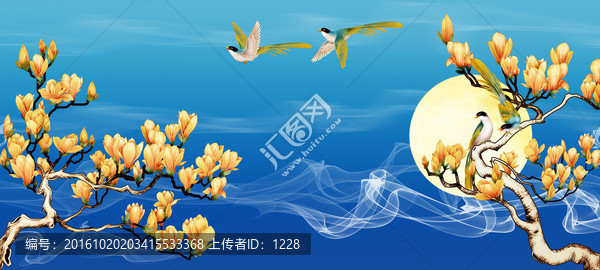 對(duì)鳥,金色玉蘭花