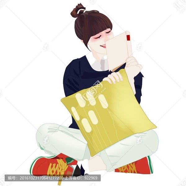 閱讀,卡通女孩,抱枕,看書