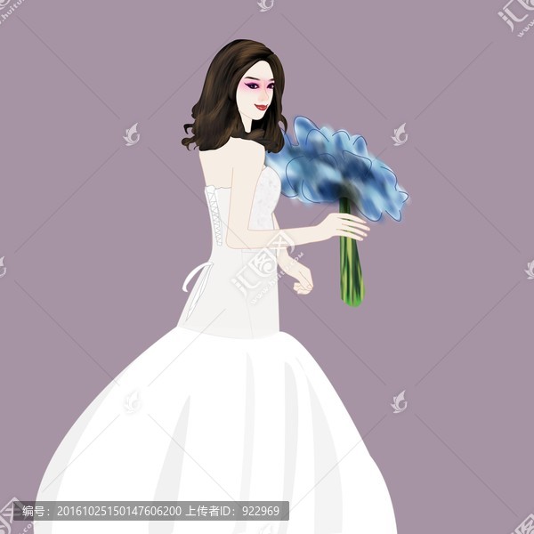 都市女,手捧花,婚紗照,卡通女