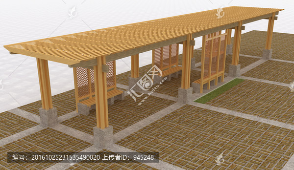 休閑防腐木廊架景觀模型設(shè)計(jì)