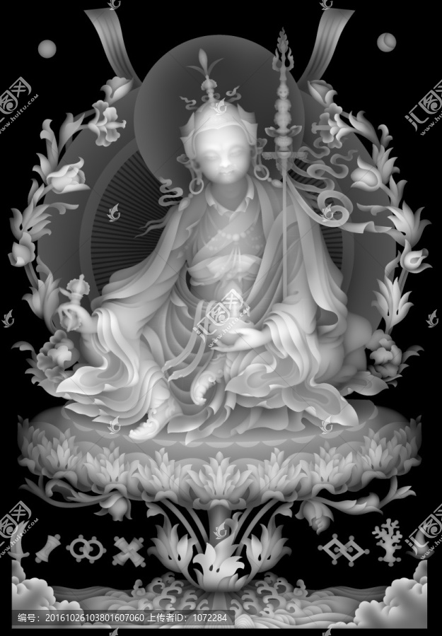 藏佛蓮花生唐卡灰度圖BMP