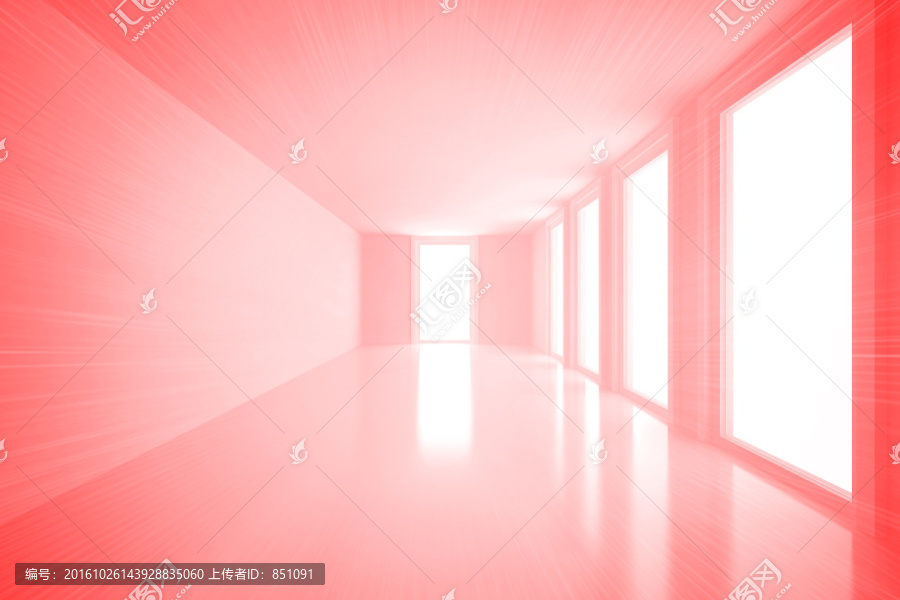 明亮的红色房间与窗户