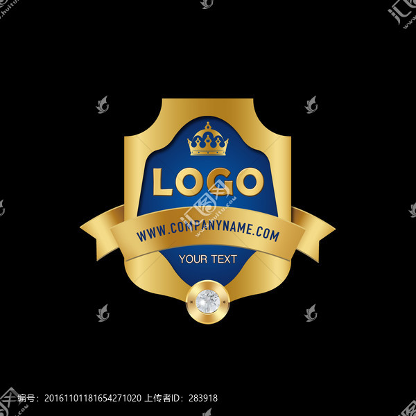 黃金鑲嵌皇冠藍寶石鉆石徽章作品
