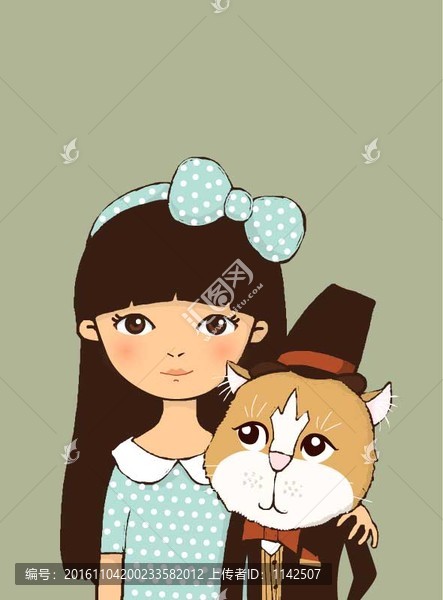 女孩摟著貓咪