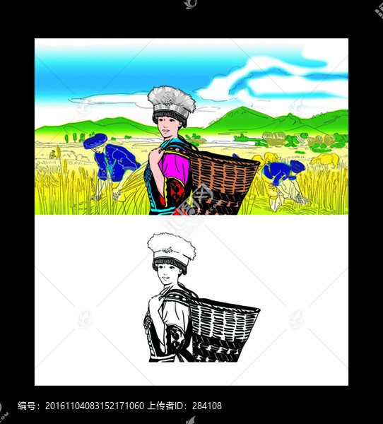高精度分層苗族少女插畫