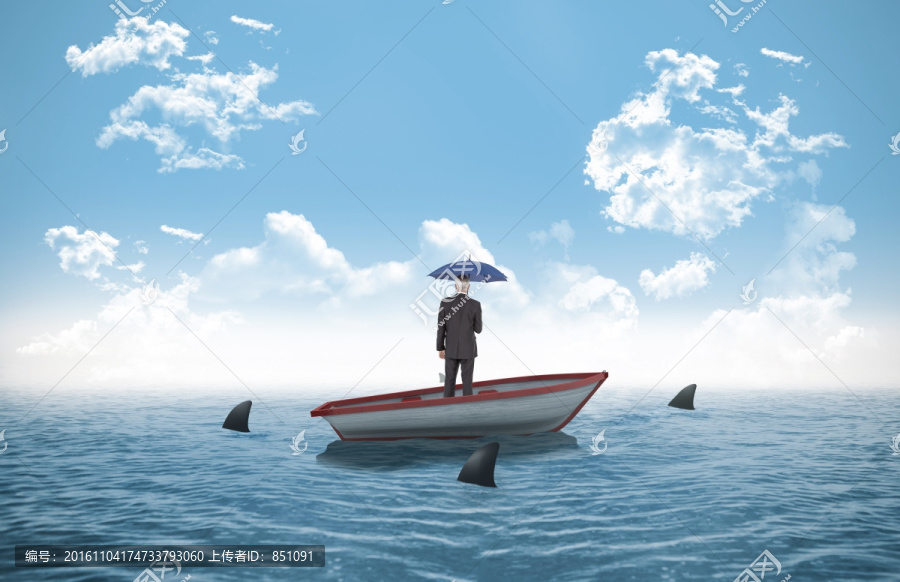 撐著雨傘的商人