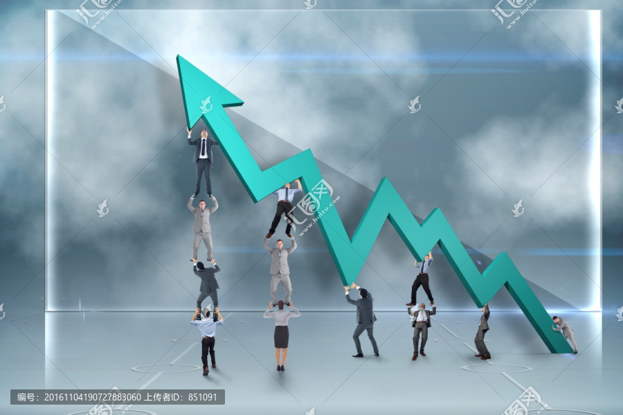 企業(yè)團(tuán)隊(duì)舉著數(shù)據(jù)箭頭的復(fù)合形象