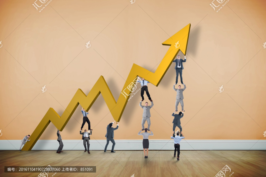企業(yè)團(tuán)隊(duì)舉著數(shù)據(jù)箭頭的復(fù)合形象