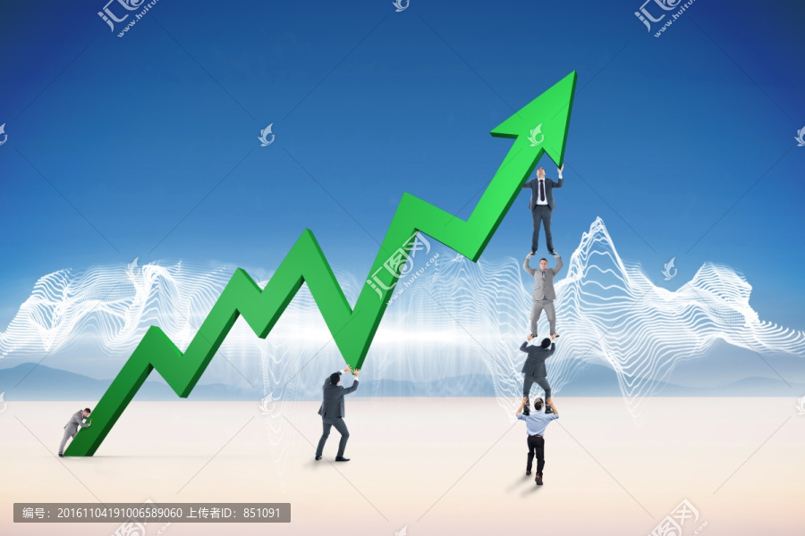 企業(yè)團隊舉著數(shù)據(jù)箭頭的復(fù)合形象
