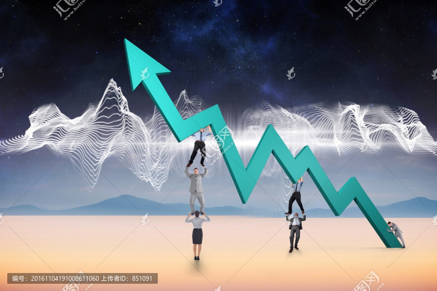企業(yè)團(tuán)隊(duì)舉著數(shù)據(jù)箭頭的復(fù)合形象