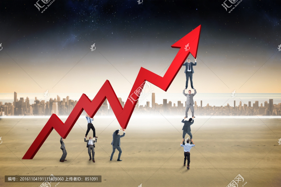 企業(yè)團(tuán)隊舉著數(shù)據(jù)箭頭的復(fù)合形象