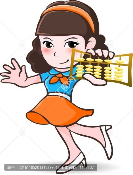 插畫,女管家婆站著拿算盤